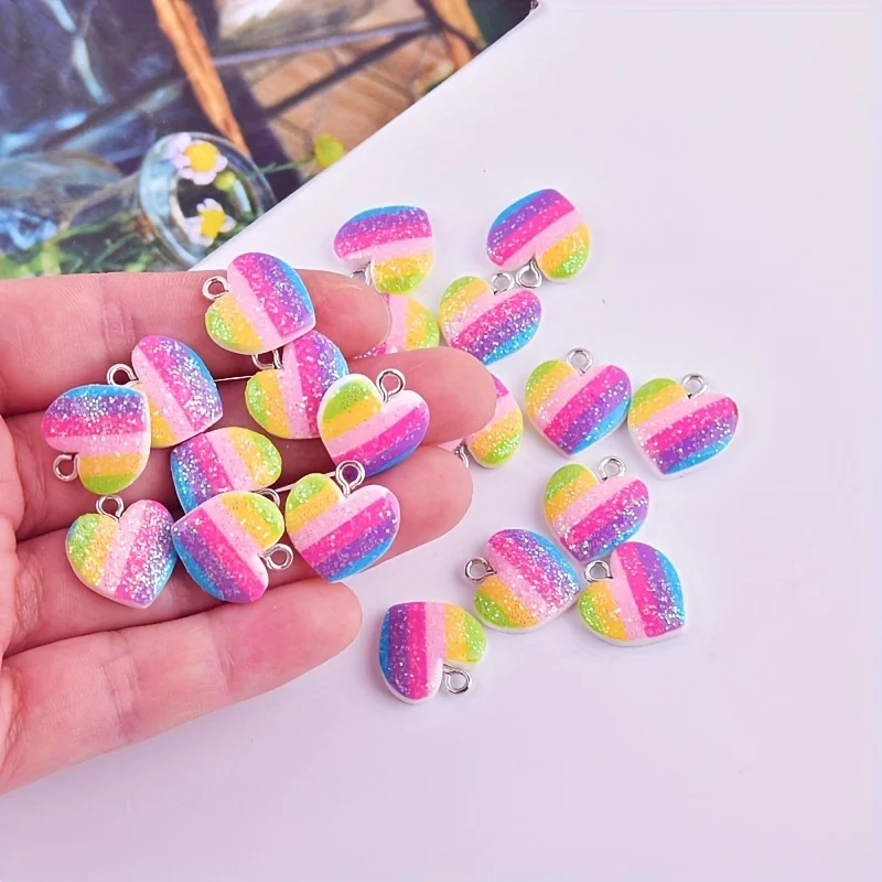 Resin Art Jewelry Kit - 10 adet renkli kalp reçine takılar
