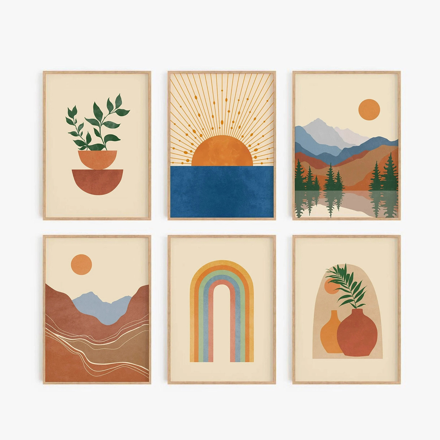 Resin Art Gallery - Bohem tarzı galeri duvar sanatı seti.