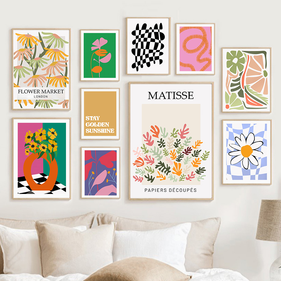 Resin Art Gallery - Soyut Matisse Çiçek Pazarı Çizgileri Yaprak